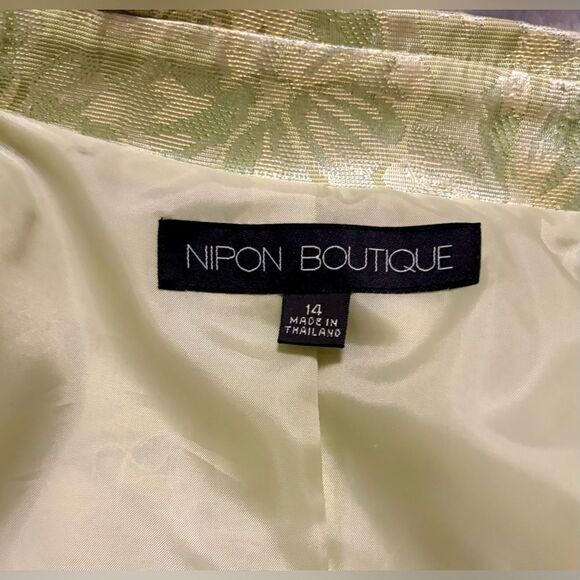 NIPON BOUTIQUE Suit Jacket Green  Floral with Rhinestone Buttons Sz 14 - Picture 9 of 10
